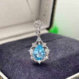 S925 blue topaz pendant in droplet shape (without chain)